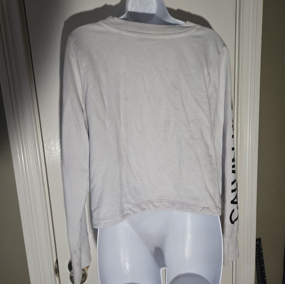 Calvin Klein Performance V Neck Cropped Sweatshirt Cinched Waist Lg Short Hoodie - Picture 11 of 15